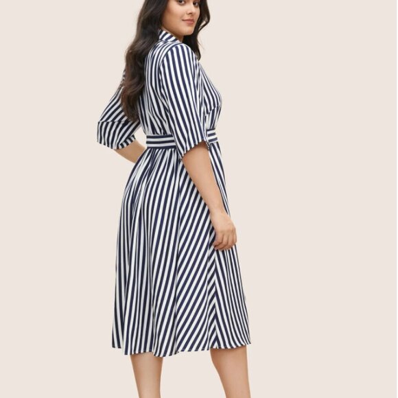 BloomChic Plus size 4XL Striped Belted Shirt Collar Button Up Dress us26 - Picture 2 of 5